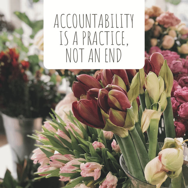 image of flowers. text reads: accountability is a practice, not an end